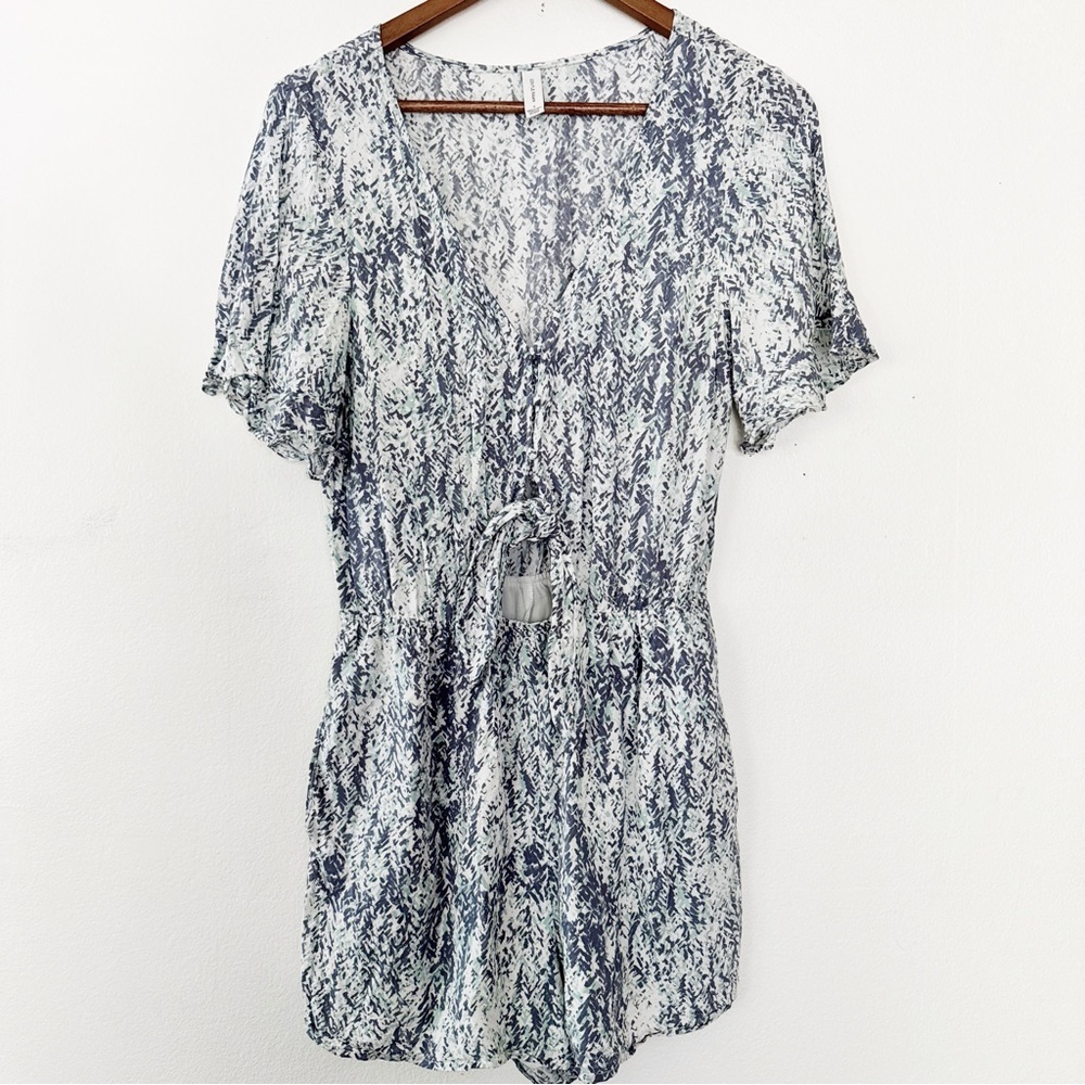 Gentle Fawn Romper with Slate Gray Abstract Print small